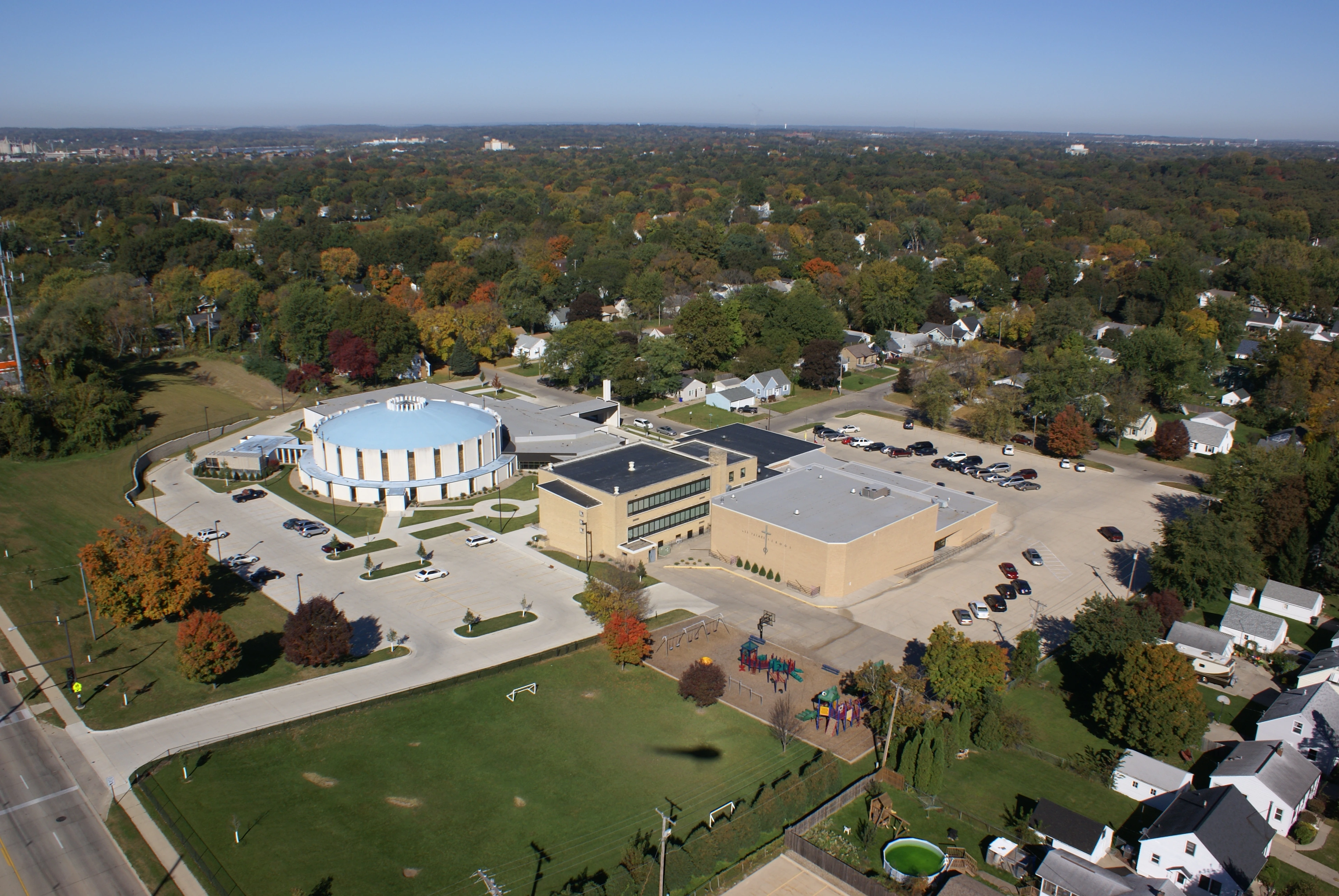 Aerial photograph of the All Saints church and school campus