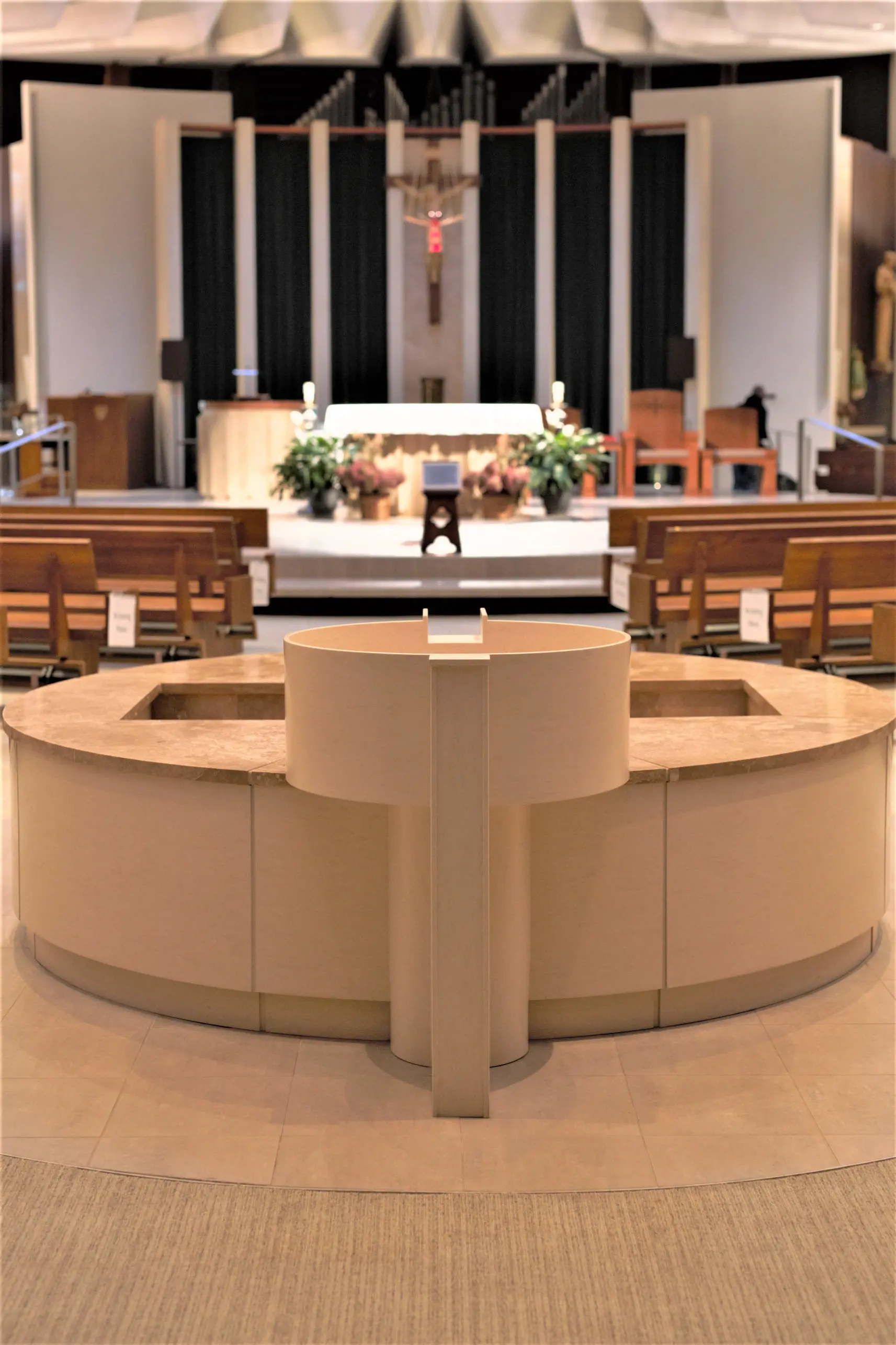 The sanctuary and altar at All Saints Catholic Church